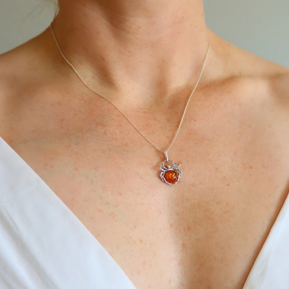 Baltic Amber Spider Pendant- Sterling Silver